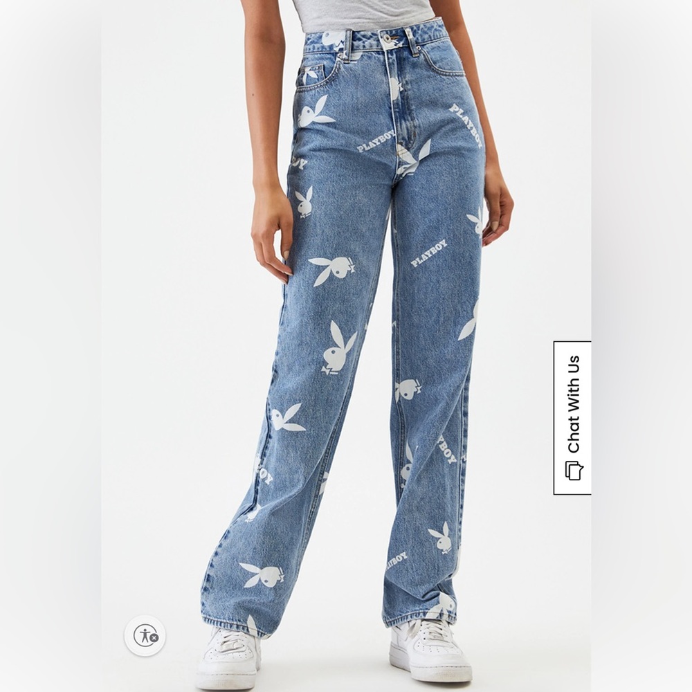 PLAYBOY Women's Blue Jeans with White Accents